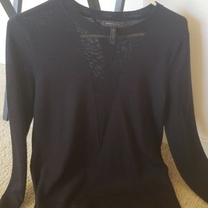 Sweater w sheer plunging vneck